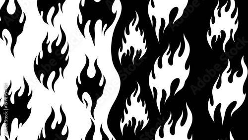 Black and White Flame Pattern Design with Abstract Fire Elements
