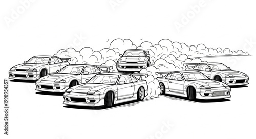 Group of Sports Cars Lined Up Together Outdoors.