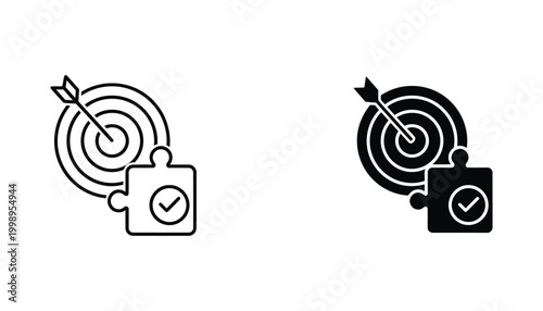 Strategic business goal achievement vector icon illustrating successful project completion and effective problem solving strategy