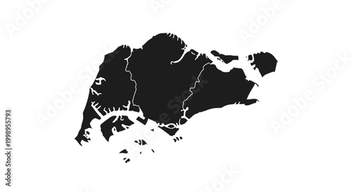 Detailed black silhouette map of Singapore on a clean white background.