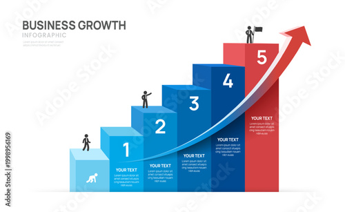 Business success infographic with arrow isometric 5 steps, career growth, and achievement concept, vector.