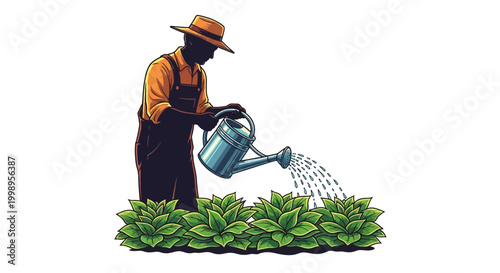A dedicated farmer tending to his crops, symbolizing care, hard work, and the nurturing process essential for healthy agricultural growth and abundant harvests