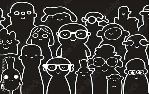 Diverse People Silhouette Crowd Cartoon Characters Outline Set
