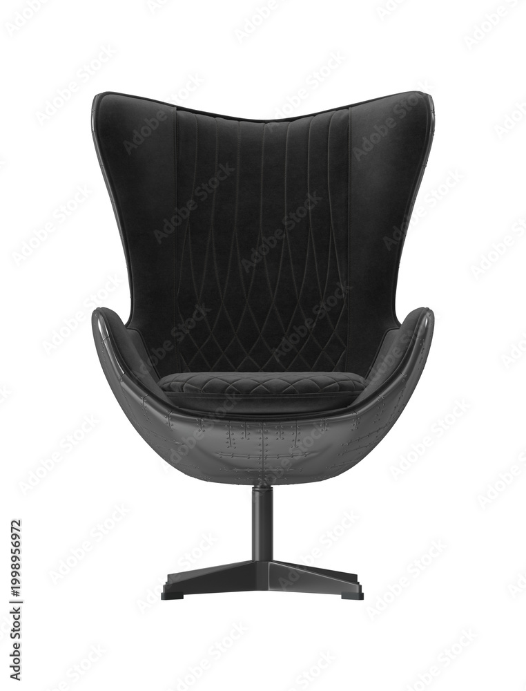 Fototapeta premium Modern black armchair with quilted upholstery and riveted exterior