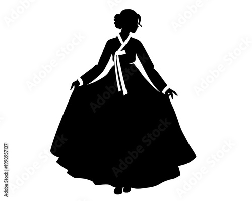Quadro su tela silhouette of hanbok, traditional Korean clothing, vector illustration