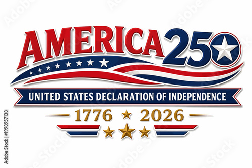 America 250 celebrating 250 years of independence with patriotic design