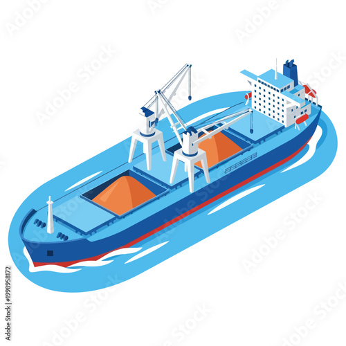 Isometric Cargo Ship Illustration - Maritime Transport and Global Trade.