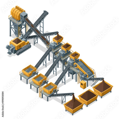 Isometric View of Industrial Mining and Processing Plant.