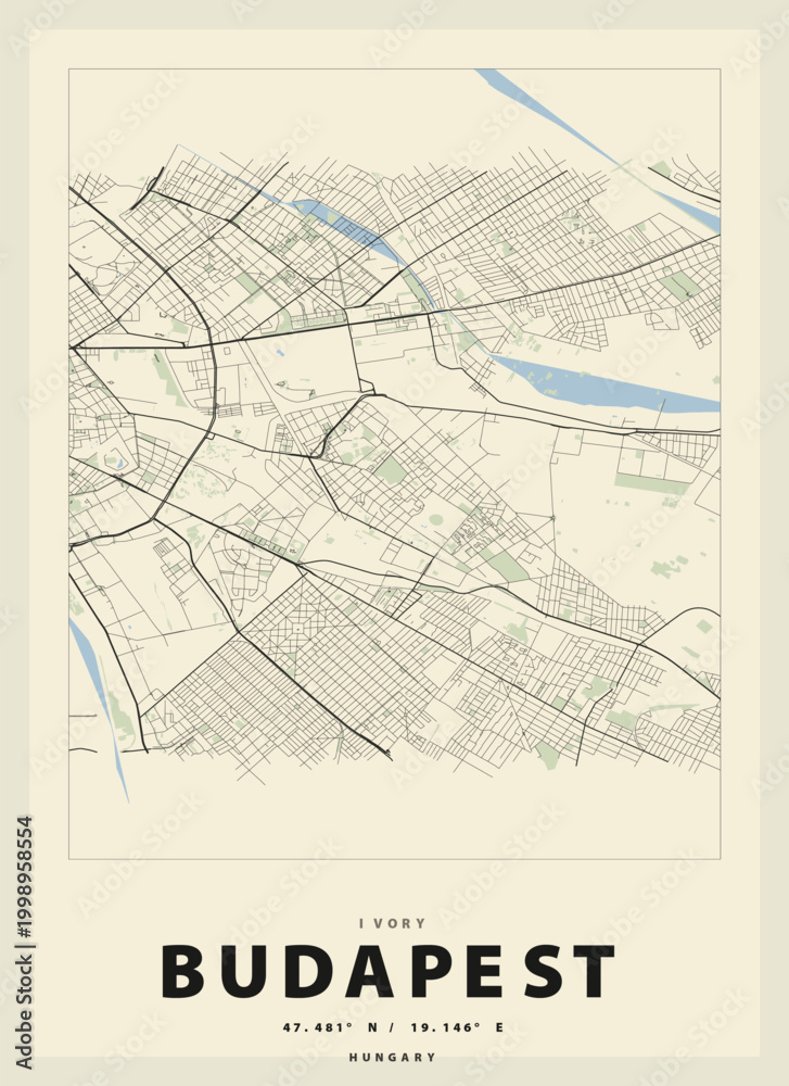 Fototapeta premium Budapest Hungary Minimal City Map Poster Vintage Retro Travel Print 