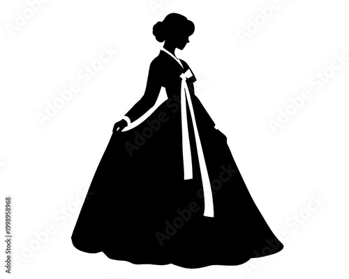 Fotografía silhouette of hanbok, traditional korean women's clothing, icon isolated on whit