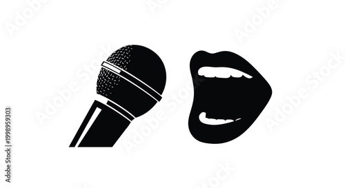 Microphone and open mouth silhouette a black and white graphic design on a white background silhouette high quality professional detailed modern elegant stylish