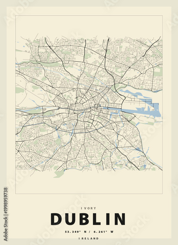 Photography Dublin Ireland Minimal City Map Poster Vintage Retro Travel Print