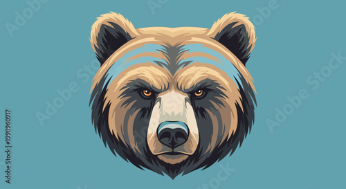 Illustration of a fierce grizzly bear head with detailed fur and intense expression.