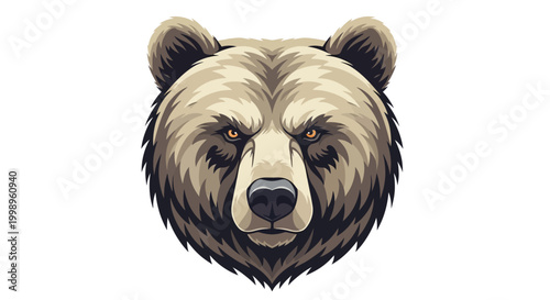 Detailed illustration of a fierce grizzly bear head with intense eyes.