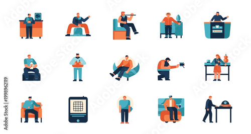 set of people in various activities on transparent background