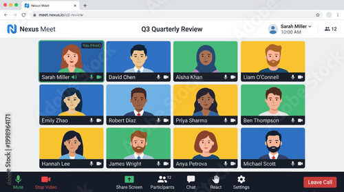 a group of diverse people on a video call.