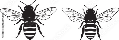 Detailed black bee silhouette icon for insect and nature designs.