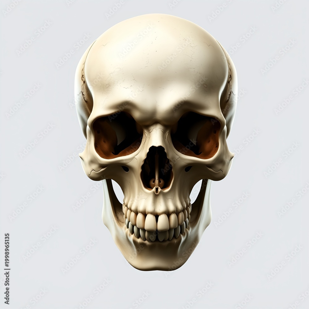 Obraz premium Realistic Human Skull Anatomy 3D Render Front View Isolated