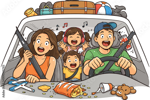 Funny Crazy Family Car Road Trip Kids Vacations