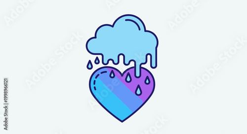 Sad Heart Raining Cloud, Emotional Sadness, Love Pain, Melancholy Mood, Blue Purple Heart