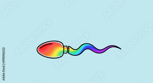 Rainbow sperm cell, symbol of diversity and fertility, on blue background