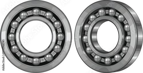Ball bearing set mechanical metal bearings vector illustration industrial machine components for engineering and machinery design