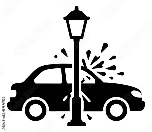 Car Crashing Into Street Lamp Vector Icon