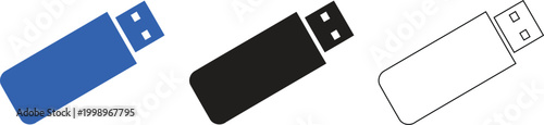 Usb drive variations color silhouette and outline illustrations