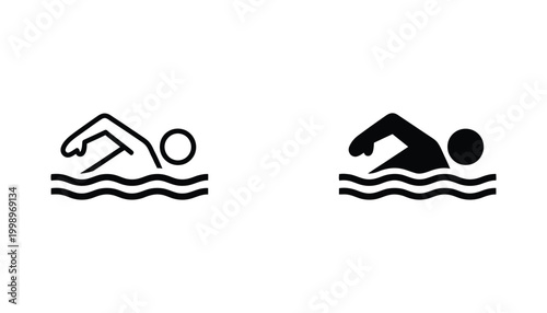 Person swimming icon depicting freestyle stroke in water waves for sports events and public pool signage or swimming club branding vector illustration