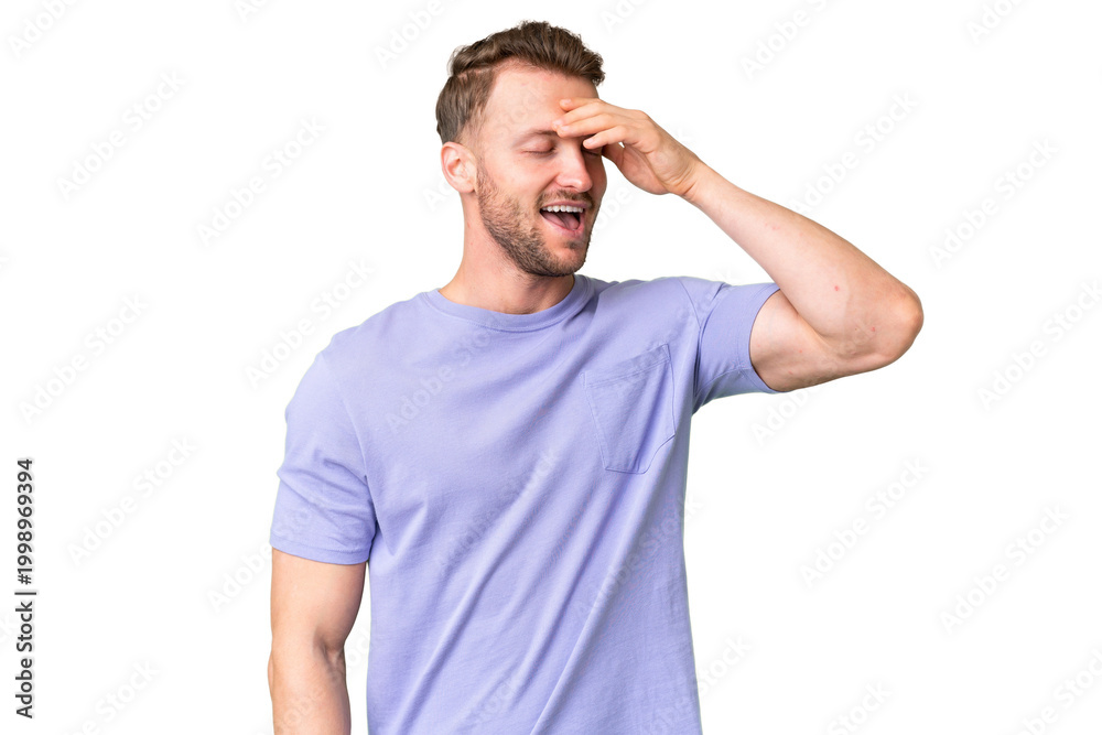 Fototapeta premium Young handsome caucasian man over isolated chroma key background smiling a lot