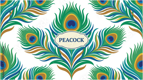 Peacock feather pattern with elegant bird plumage ornament background.