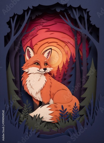 Fox Paper Art Sunset