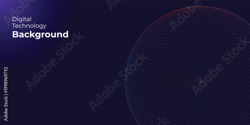 Digital Technology Background with Abstract Network Sphere and Data Flow