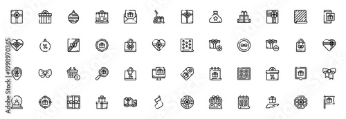 Boxing Day icon set. Vector illustration of gifts, shopping bags, wrapping paper, discounts, calendar and holiday symbols for festive sales and celebrations.