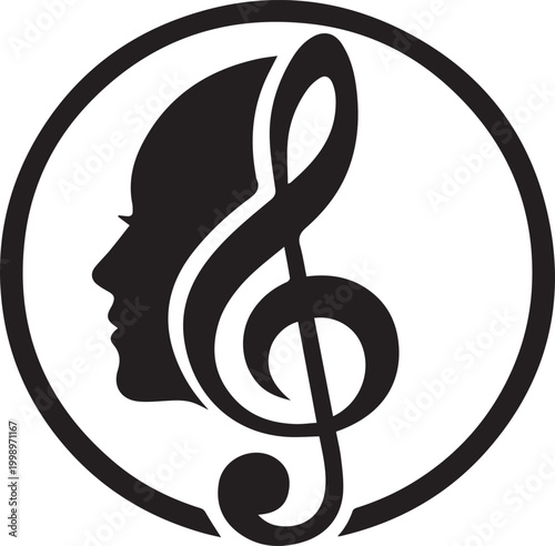 Creative music note integrated with a human profile silhouette icon Vector