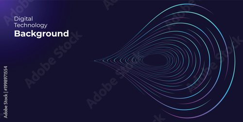 Abstract Digital Technology Background with Futuristic Blue and Purple Light Trails and Geometric Motion Wave Lines for Modern Innovation Concepts