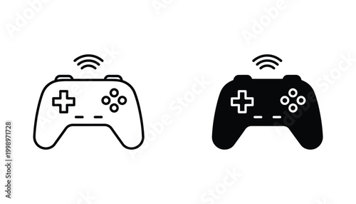 Wireless game controller or joystick icon set for gaming technology and entertainment industry design elements