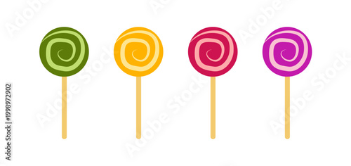 Vector set of isolated colorful lollipops on transparent background - Hand drawn sweet sugar candy illustration