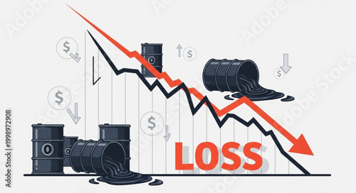 Oil barrels and graph showing financial loss and decline.