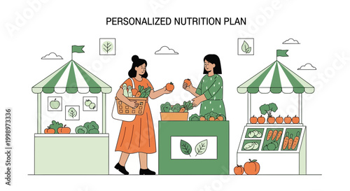 Personalized Nutrition Plan: Woman Buys Fresh Produce at Farmers Market Stall