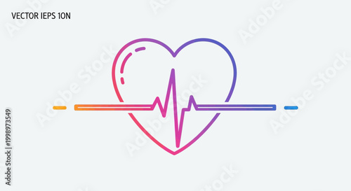 Heartbeat EKG Line Through Heart Shape, Health Care, Cardiology, Medical Symbol, Gradient Colors
