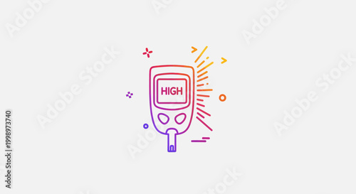 High Blood Sugar Icon: Glucose Meter Displaying High Reading, Diabetes Health Concept