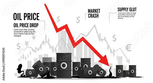 Oil Price Drop Market Crash Supply Glut Illustration.