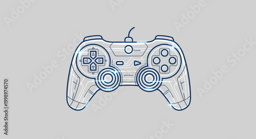 Futuristic Game Controller Icon, Digital Circuit Board Design, Neon Blue Glow, Technology Concept