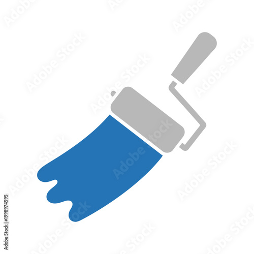 Blue paint roller with stroke vector illustration of home renovation and art