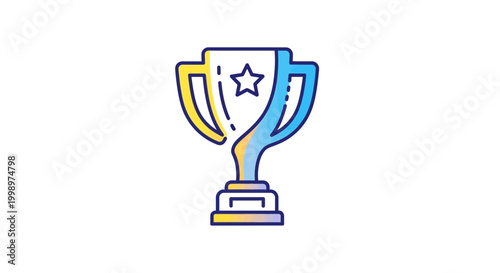 Golden Blue Trophy Icon with Star, Symbol of Victory, Success, Achievement, Award, Competition