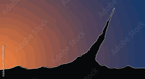 Silhouette of a sailboats mainsail against a vibrant orange and blue gradient sunset sky with white outline