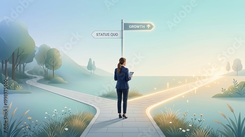 Decision Making Path with Choices of Growth and Status Quo Illustration