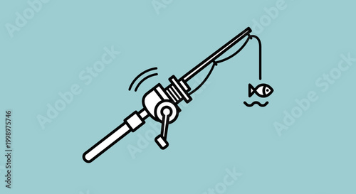Fishing Rod Reel With Fish Hooked On Line, Catching Fish, Outdoor Activity, Hobby, Leisure