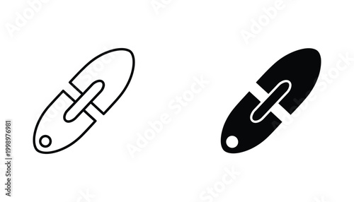 Simple line art and solid silhouette icons representing a USB flash drive and a capsule pill isolated on a white background